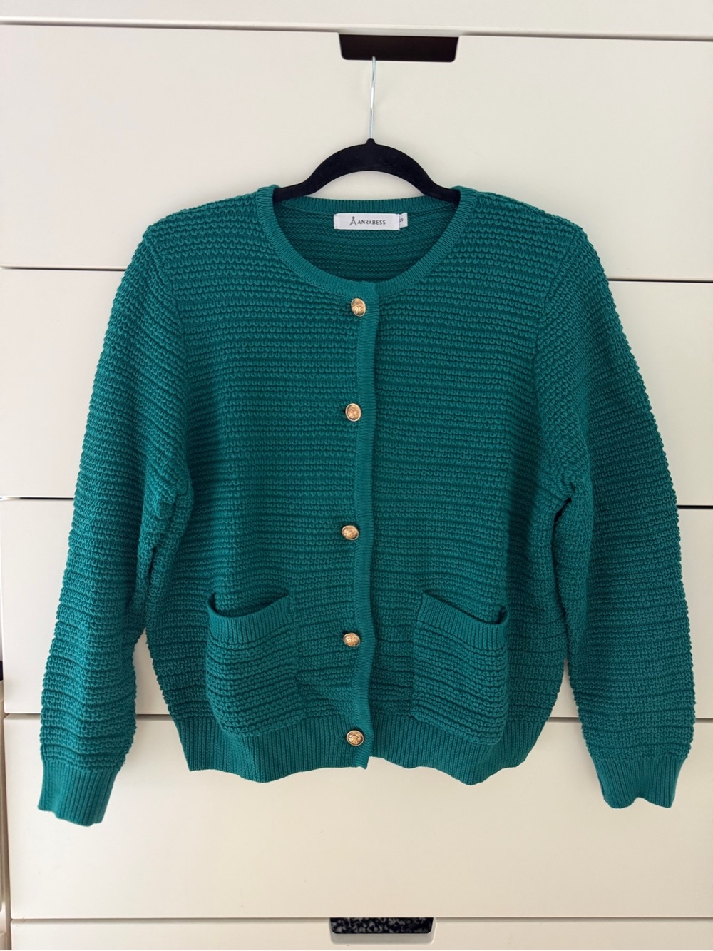 Teal Knit Pocket Cardigan with Gold Buttons